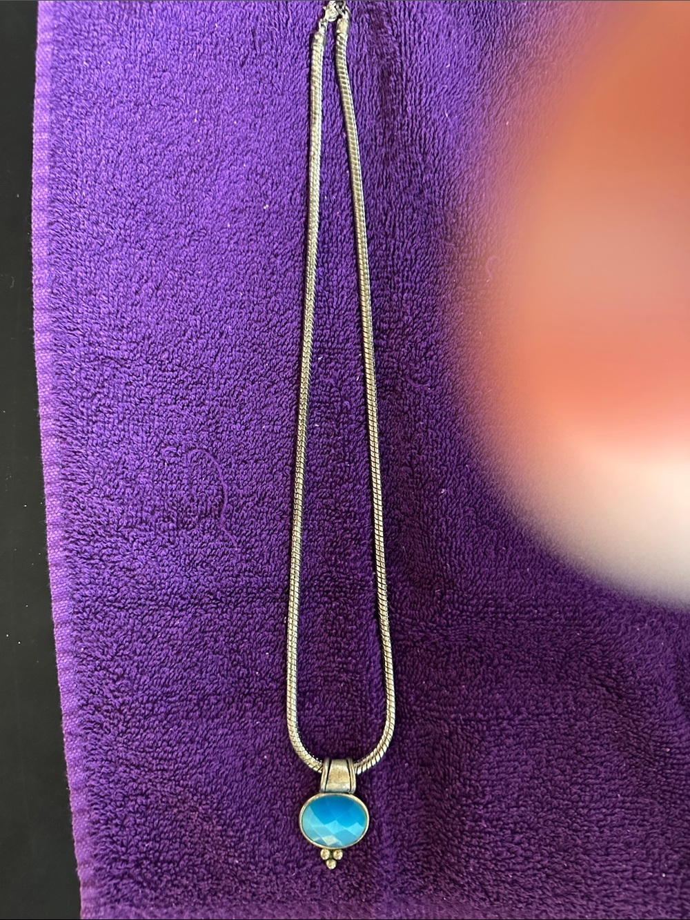 Turquoise Blue Faceted Pendant Necklace on Silver-Tone Chain